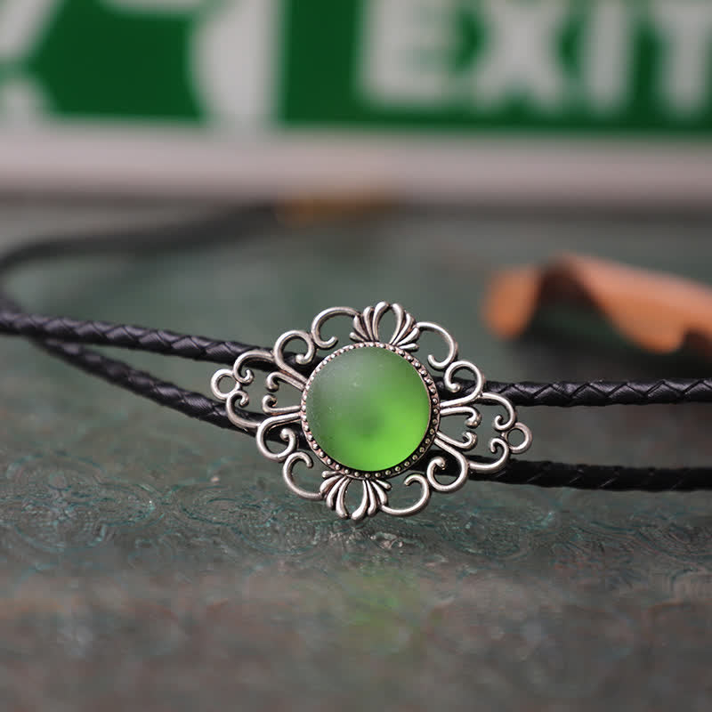 Artsy Faux Coloured Glaze Pendant Bolo Tie - Green - PU Leather - image 5