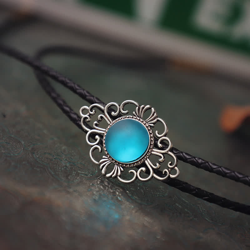 Artsy Faux Coloured Glaze Pendant Bolo Tie - Blue - PU Leather - image 2