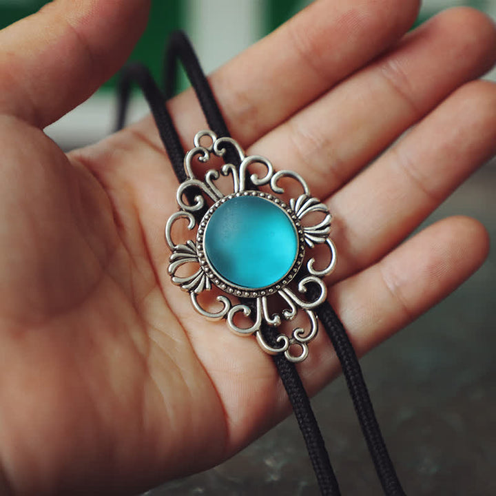 Artsy Faux Coloured Glaze Pendant Bolo Tie - Blue - Rope - image 3