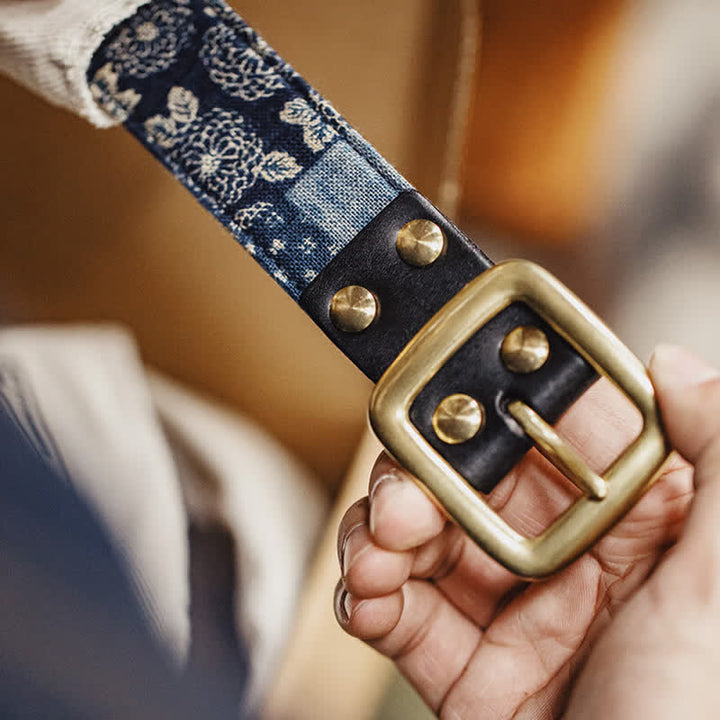Men's Retro Ancient Floral Printed Cloth Leather Belt - image 7