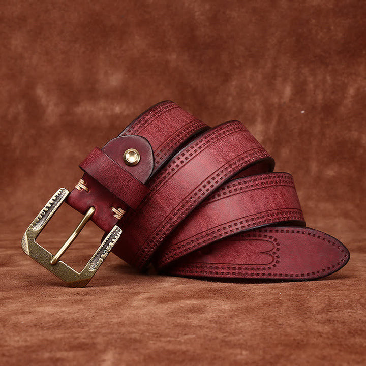Men's Retro Distressed Casual Jean Leather Belt - Reddish-Brown - 46 - image 11