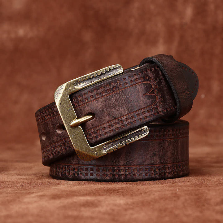 Men's Retro Distressed Casual Jean Leather Belt - Coffee - 46 - image 5