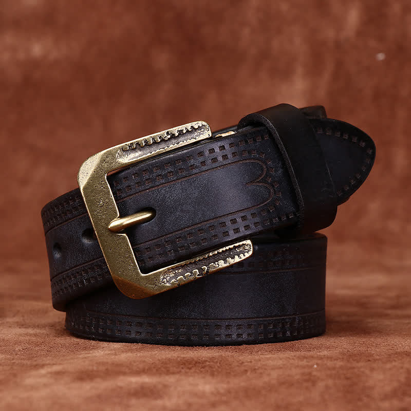 Men's Retro Distressed Casual Jean Leather Belt - Black - 46 - image 8