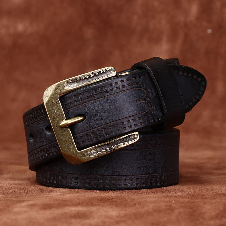 Men's Retro Distressed Casual Jean Leather Belt - Black - 46 - image 8