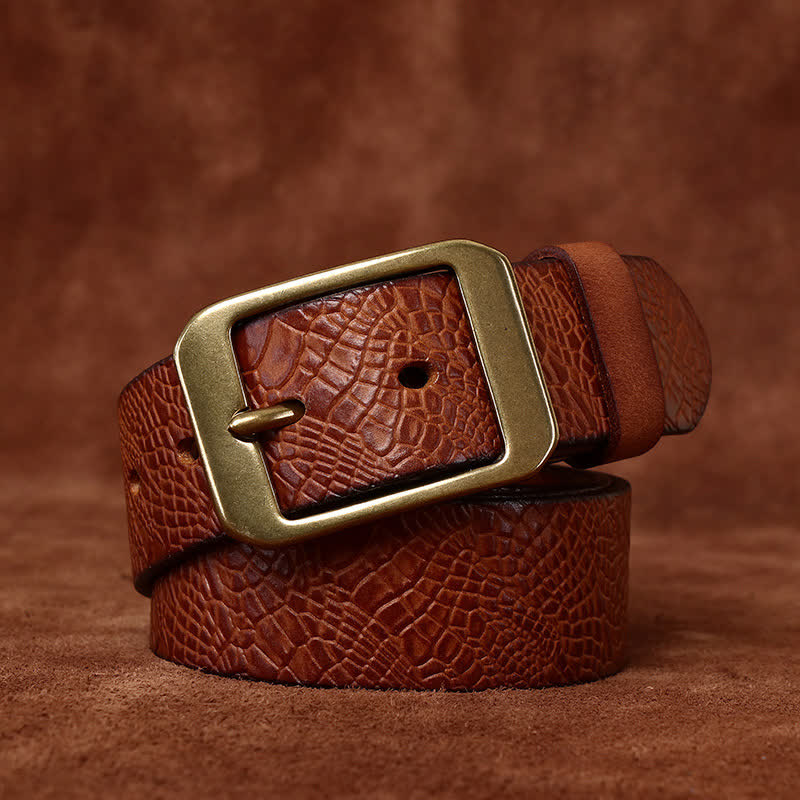 Men's Crocodile Print Full Grain Leather Belt - Yellowish-Brown - 46 - image 8