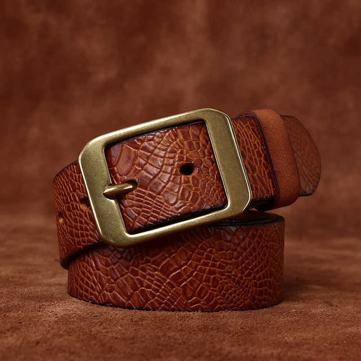 Men's Crocodile Print Full Grain Leather Belt - Yellowish-Brown - 46 - image 8
