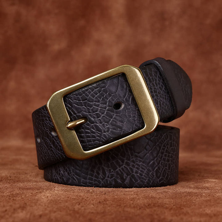 Men's Crocodile Print Full Grain Leather Belt - Black - 46 - image 5