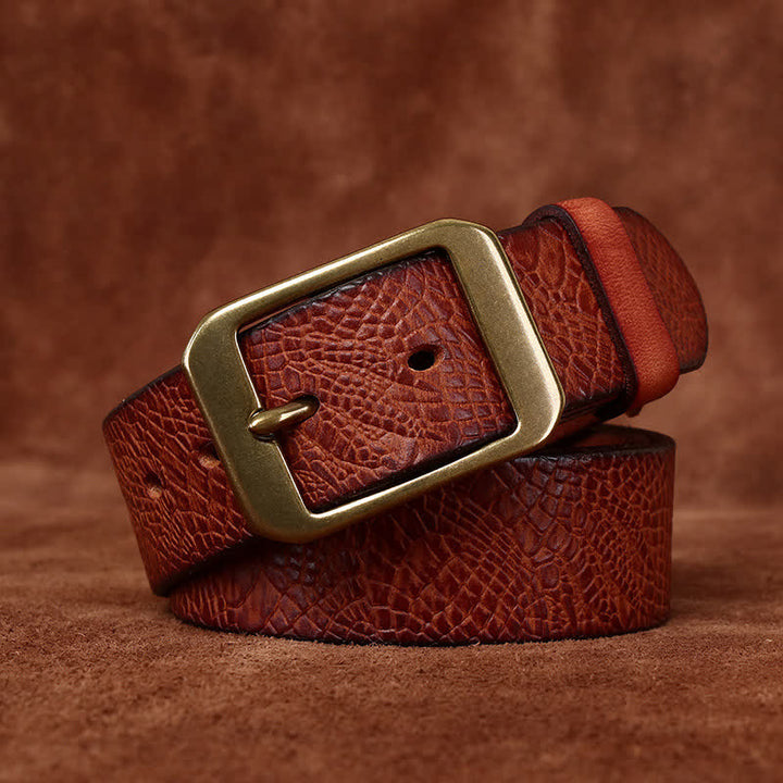 Men's Crocodile Print Full Grain Leather Belt - Reddish-Brown - 46 - image 11
