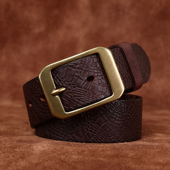Men's Crocodile Print Full Grain Leather Belt - Coffee - 46 - image 0