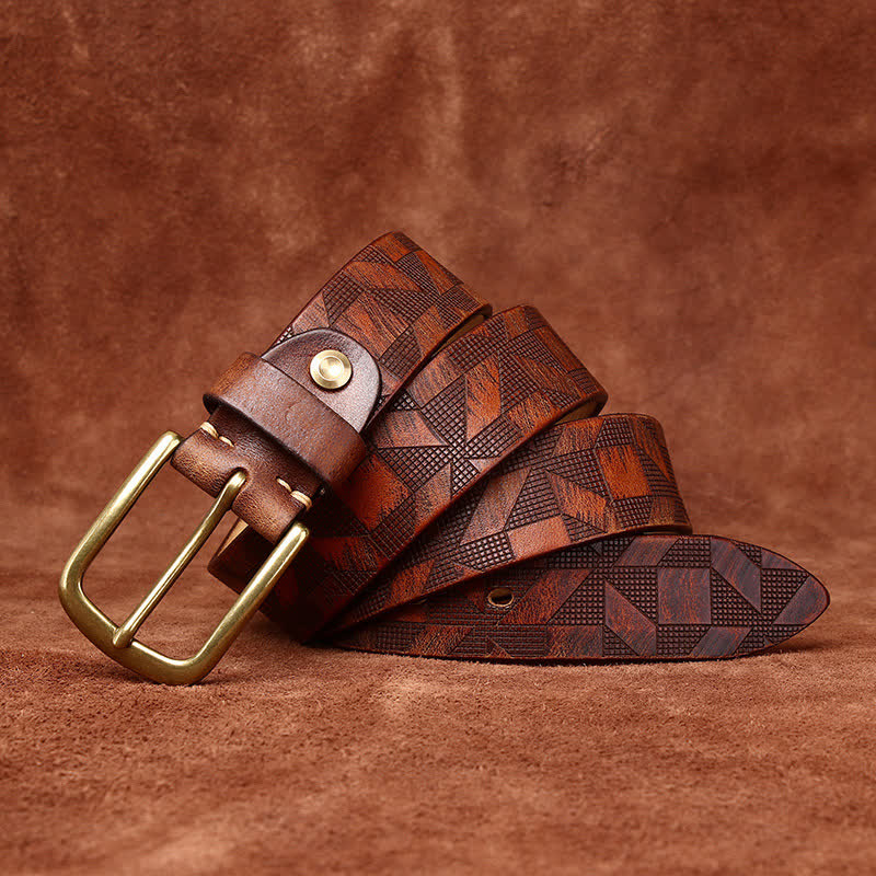 Men's Laser Engraving Diamond Pattern Leather Belt - image 3
