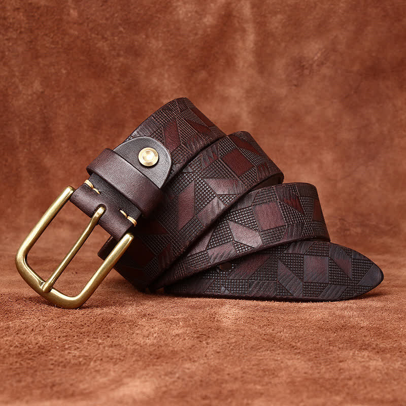 Men's Laser Engraving Diamond Pattern Leather Belt - image 6