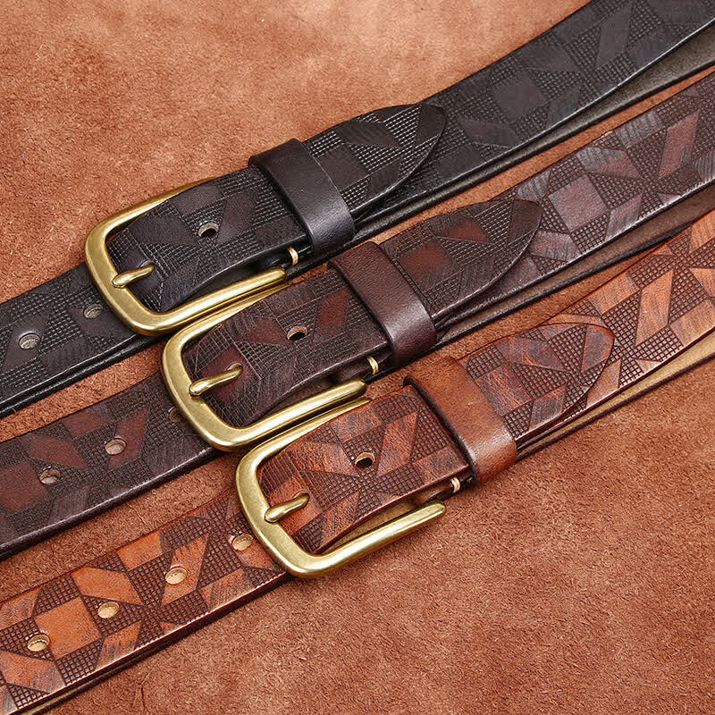 Men's Laser Engraving Diamond Pattern Leather Belt - image 1