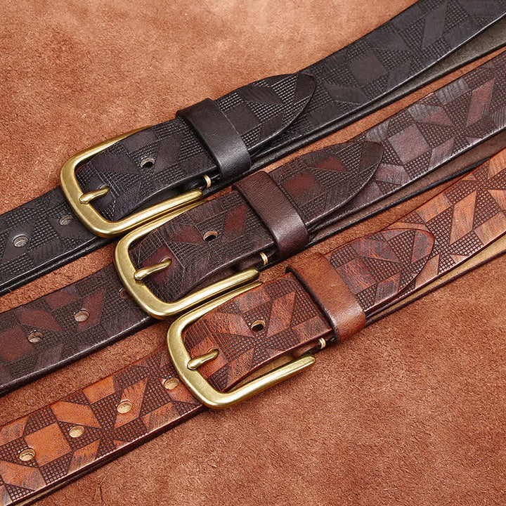 Men's Laser Engraving Diamond Pattern Leather Belt - image 1
