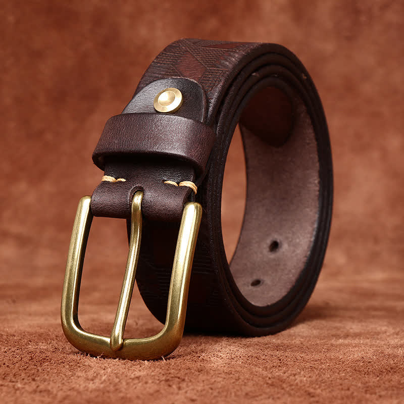Men's Laser Engraving Diamond Pattern Leather Belt - image 7