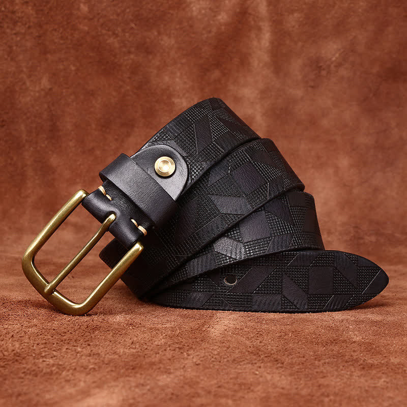 Men's Laser Engraving Diamond Pattern Leather Belt - image 9