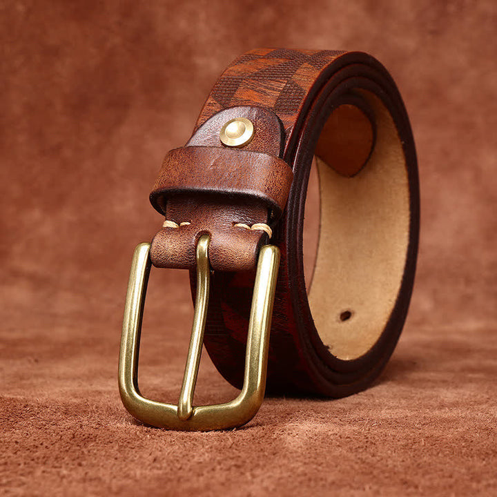Men's Laser Engraving Diamond Pattern Leather Belt - image 4