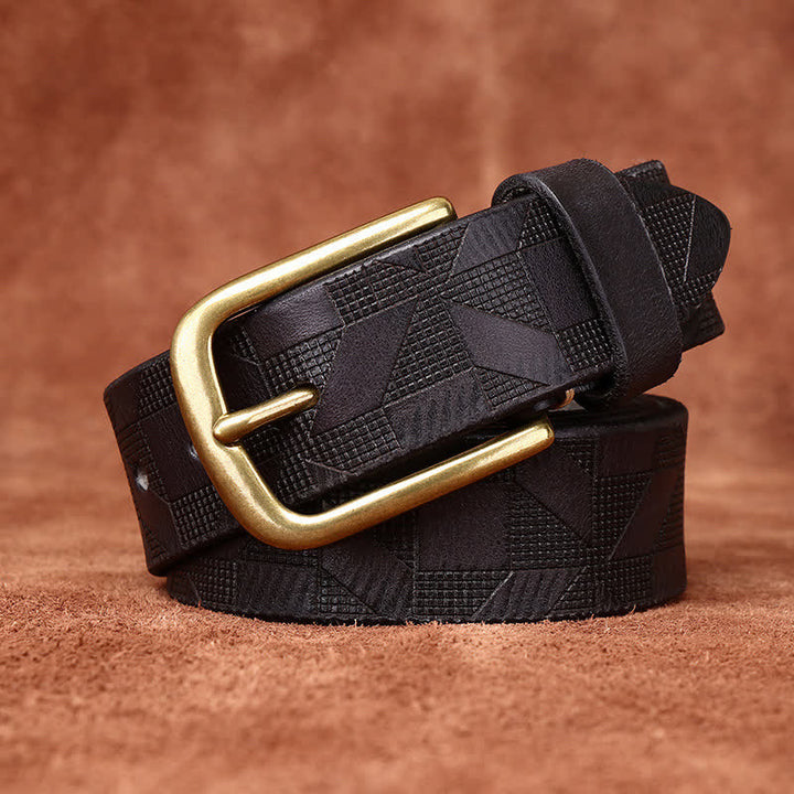 Men's Laser Engraving Diamond Pattern Leather Belt - Black - 46 - image 8
