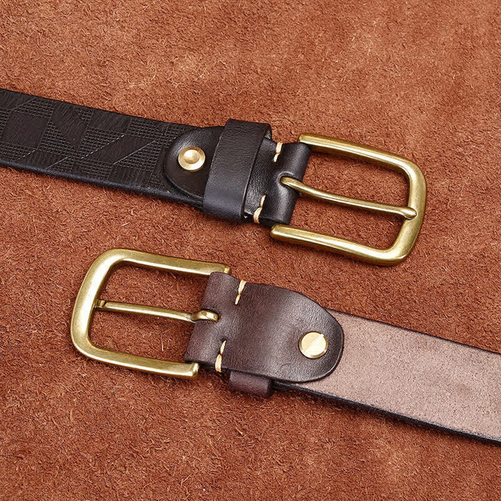 Men's Laser Engraving Diamond Pattern Leather Belt - image 2