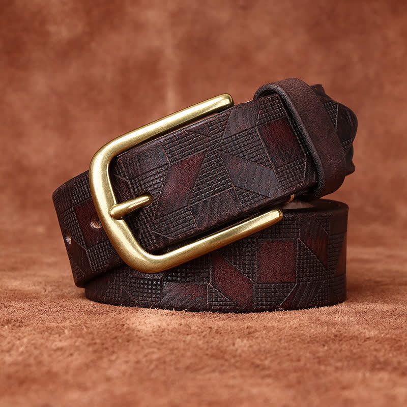 Men's Laser Engraving Diamond Pattern Leather Belt - Coffee - 46 - image 5