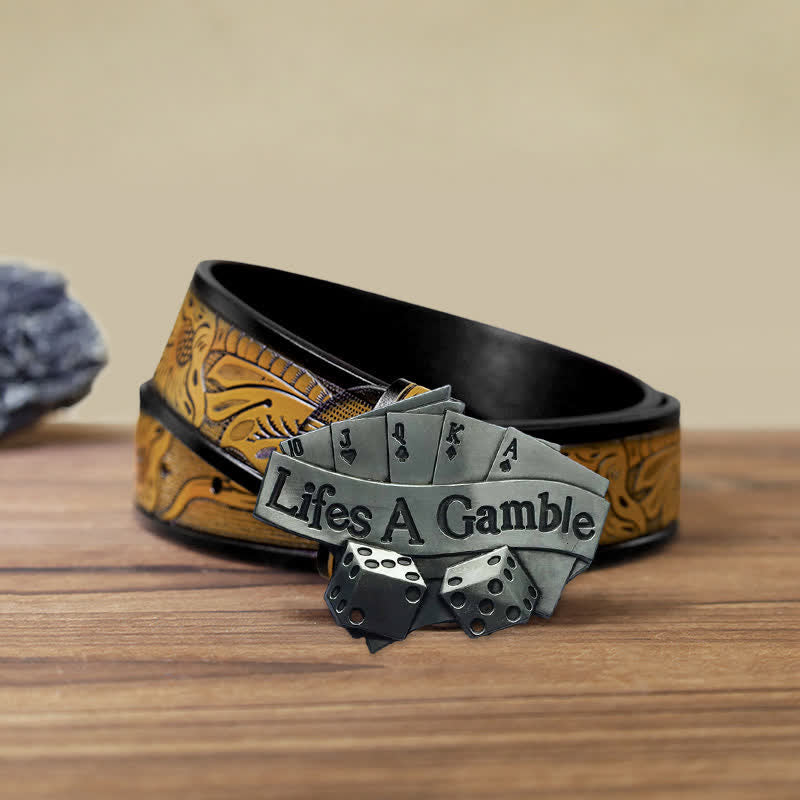 Men's DIY Life's A Gamble Poker Buckle Leather Belt - Poker - SandyBrown Belt (40) - image 9