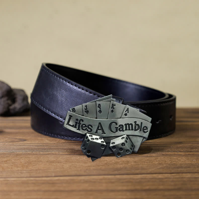 Men's DIY Life's A Gamble Poker Buckle Leather Belt - Poker - Black PU Belt (40) - image 4