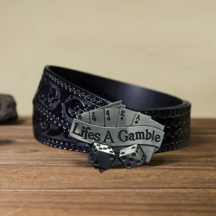 Men's DIY Life's A Gamble Poker Buckle Leather Belt - Poker - Black Carved Belt (40) - image 7