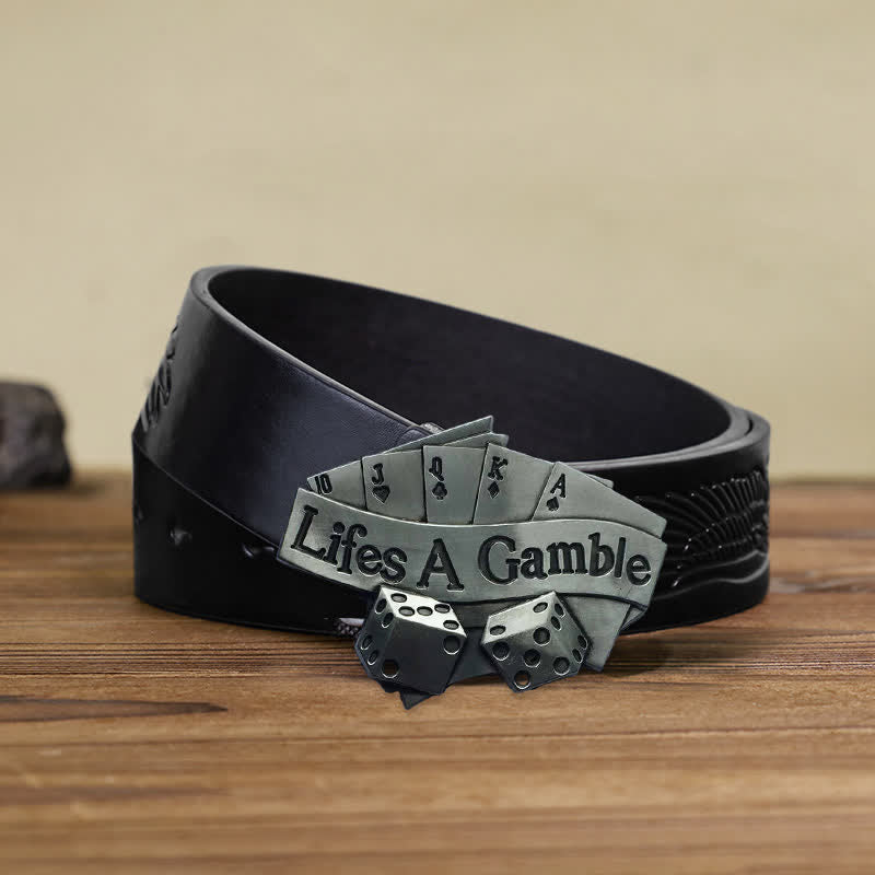 Men's DIY Life's A Gamble Poker Buckle Leather Belt - Poker - Black Embossed Eagle Belt (38) - image 5