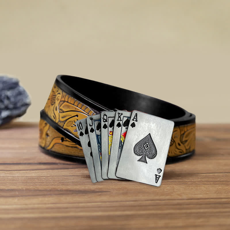 Men's DIY Casino Game Poker Buckle Leather Belt - Poker - SandyBrown Belt (40) - image 8