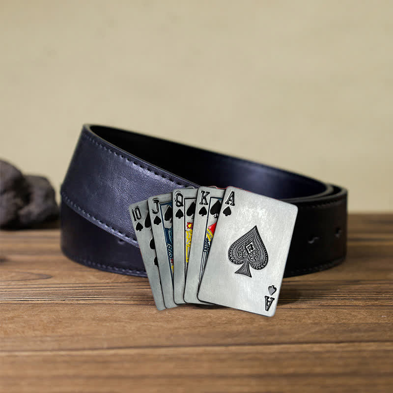 Men's DIY Casino Game Poker Buckle Leather Belt - Poker - Black PU Belt (40) - image 3