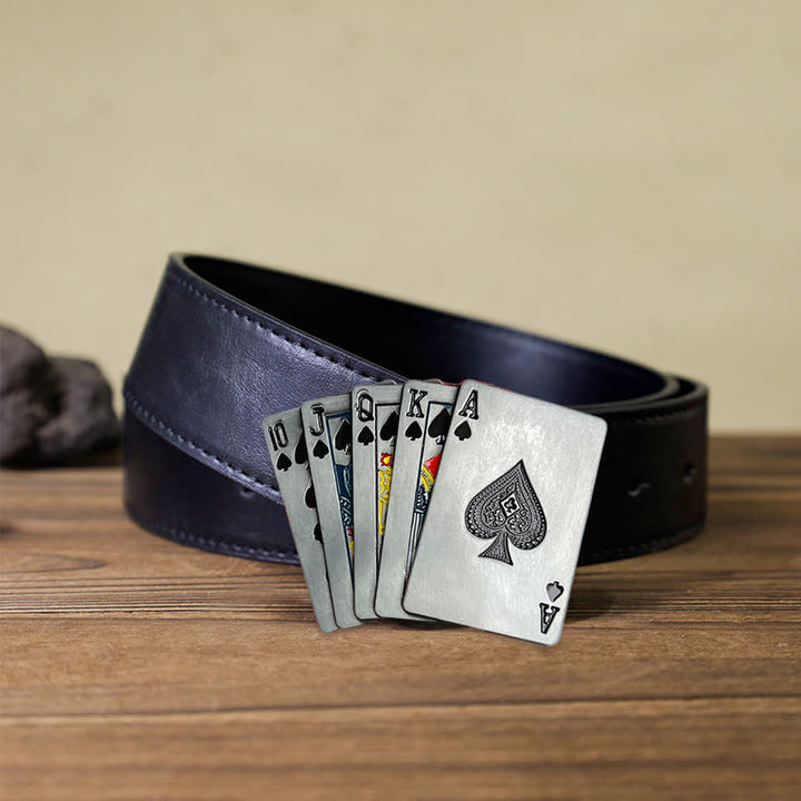Men's DIY Casino Game Poker Buckle Leather Belt - Poker - Black PU Belt (40) - image 3
