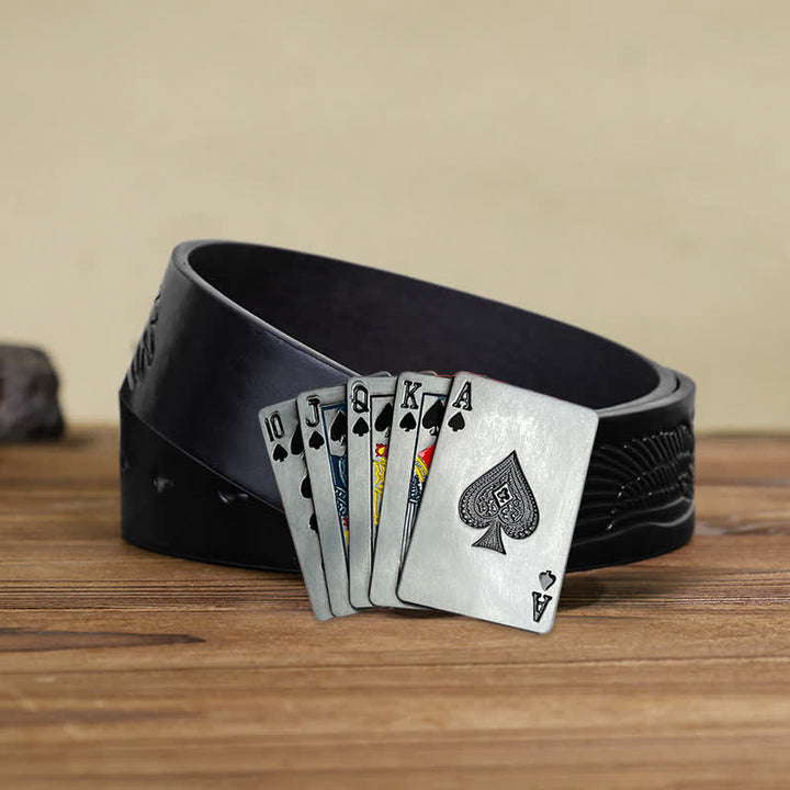 Men's DIY Casino Game Poker Buckle Leather Belt - Poker - Black Embossed Eagle Belt (38) - image 4