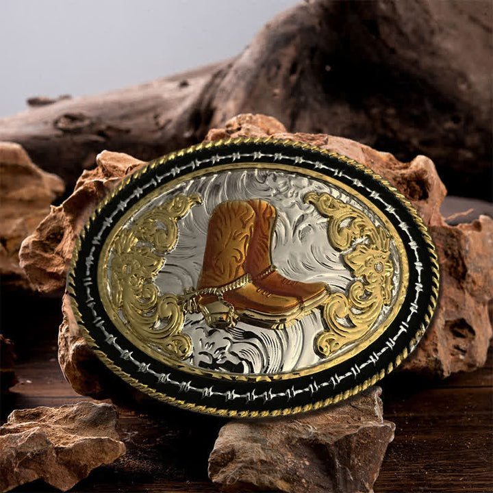 Men's DIY Western Cowboy Golden Oval Buckle Leather Belt - Boots - Without Belt - image 0