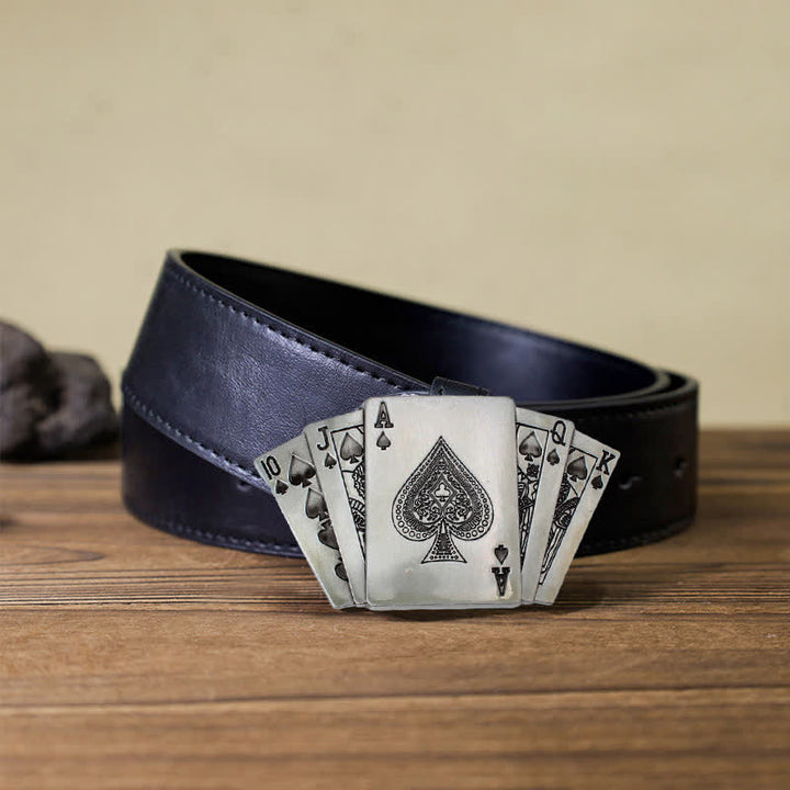 Men's DIY Poker Royal Flush Buckle Leather Belt - Poker - Black PU Belt (40) - image 3