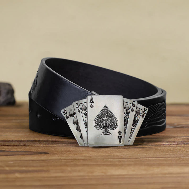 Men's DIY Poker Royal Flush Buckle Leather Belt - Poker - Black Embossed Eagle Belt (38) - image 4
