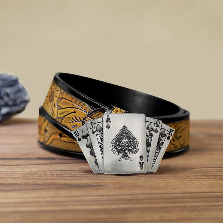 Men's DIY Poker Royal Flush Buckle Leather Belt - Poker - SandyBrown Belt (40) - image 8
