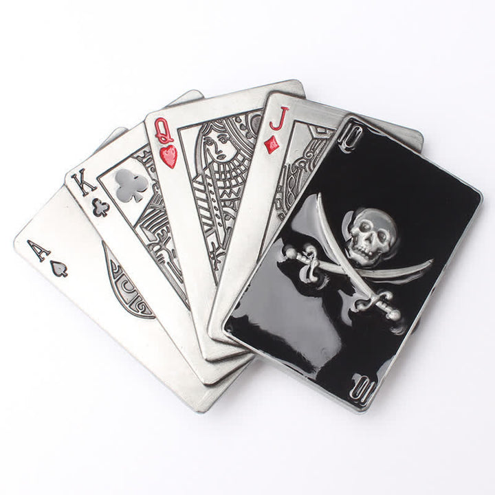 Men's DIY Pirate Skull Poker Flush Buckle Leather Belt - image 1