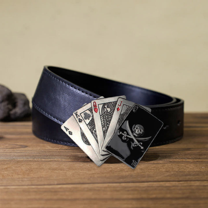 Men's DIY Pirate Skull Poker Flush Buckle Leather Belt - Poker - Black PU Belt (40) - image 3