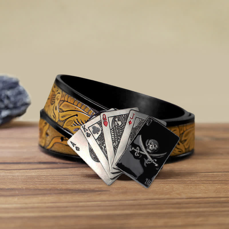 Men's DIY Pirate Skull Poker Flush Buckle Leather Belt - Poker - SandyBrown Belt (40) - image 8