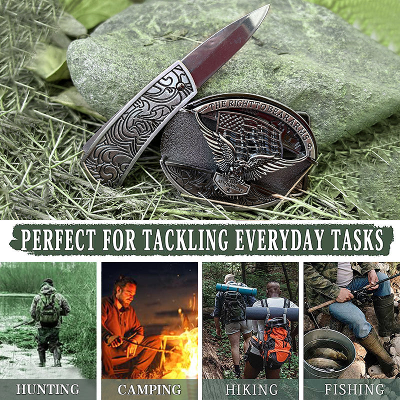 Men's DIY Eagle USA Flag Hidden Folding Knife Leather Belt - image 4