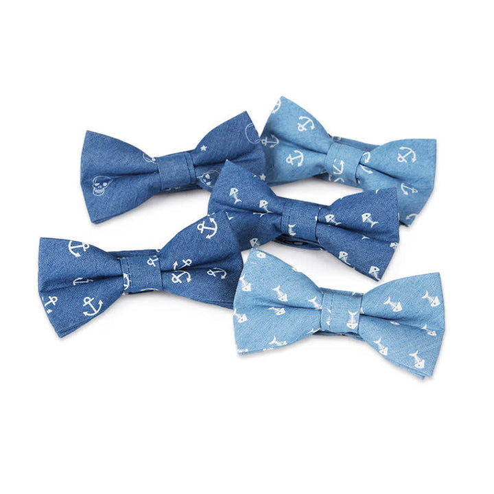 Men's British Style Blue Fish Bone Skull Print Cotton Bow Tie - image 0