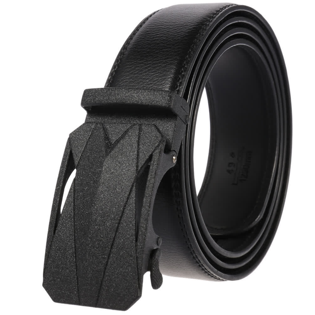Men's Formal Daily Outdoor Automatic Buckle Leather Belt - Matte Black / Black - 46 - image 7