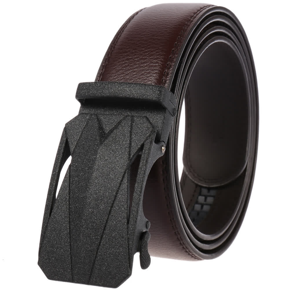 Men's Formal Daily Outdoor Automatic Buckle Leather Belt - Matte Black / Brown - 46 - image 5