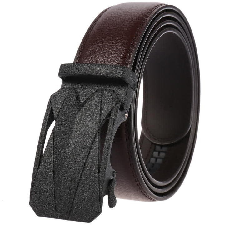 Men's Formal Daily Outdoor Automatic Buckle Leather Belt - Matte Black / Brown - 46 - image 5