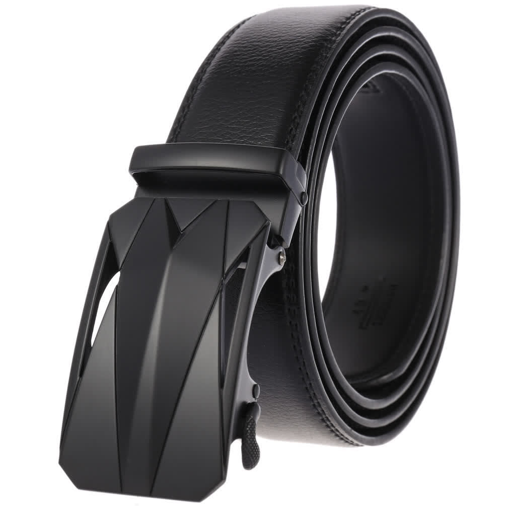 Men's Formal Daily Outdoor Automatic Buckle Leather Belt - Black / Black - 46 - image 12