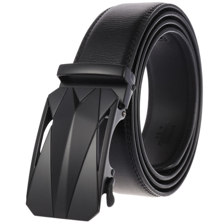 Men's Formal Daily Outdoor Automatic Buckle Leather Belt - Black / Black - 46 - image 12