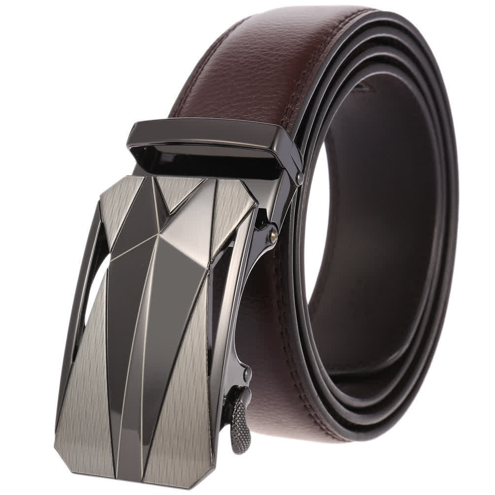 Men's Formal Daily Outdoor Automatic Buckle Leather Belt - Gray / Brown - 46 - image 14