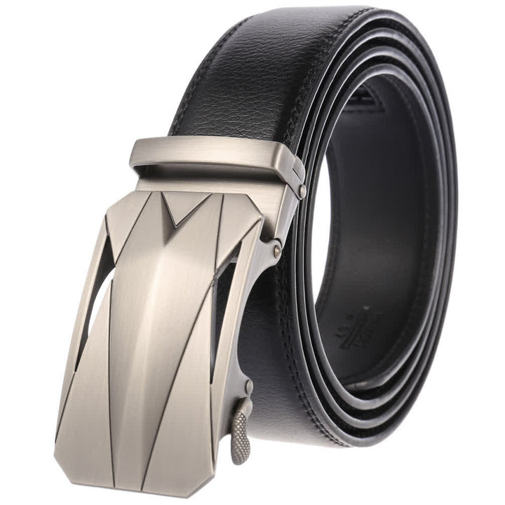 Men's Formal Daily Outdoor Automatic Buckle Leather Belt - Silver / Black - 46 - image 3