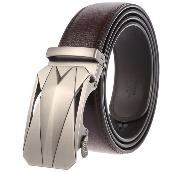 Men's Formal Daily Outdoor Automatic Buckle Leather Belt - Silver / Brown - 46 - image 0