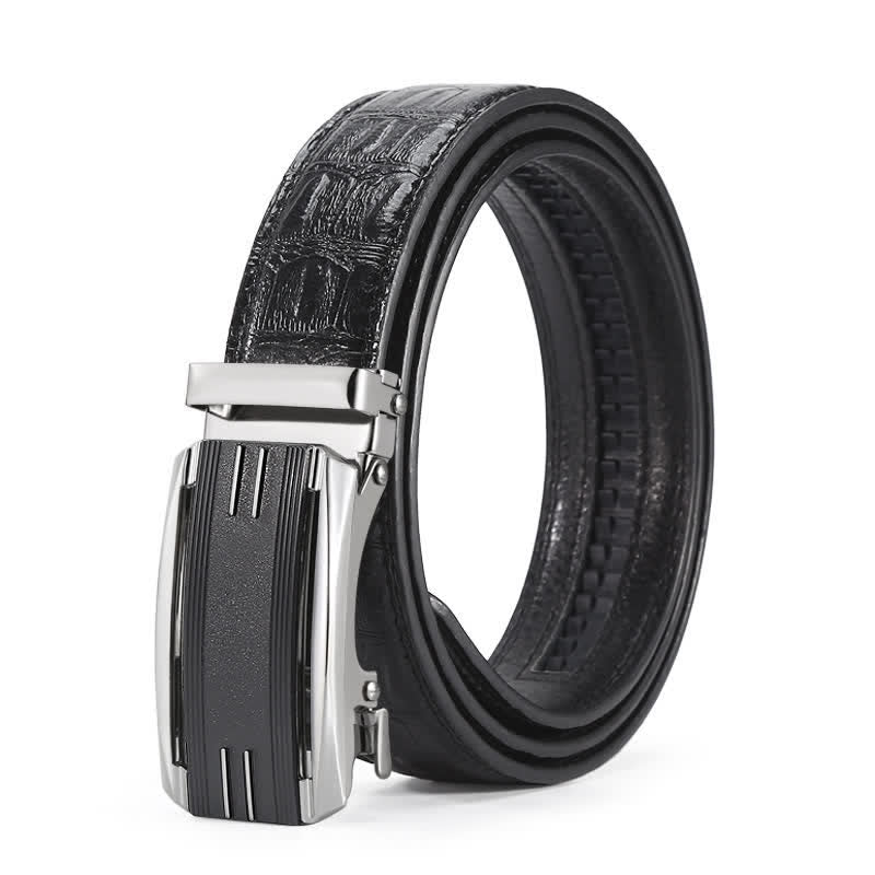 Men's Black & Silver Crocodile Print Automatic Buckle Leather Belt - Style #4 - 42 - image 9