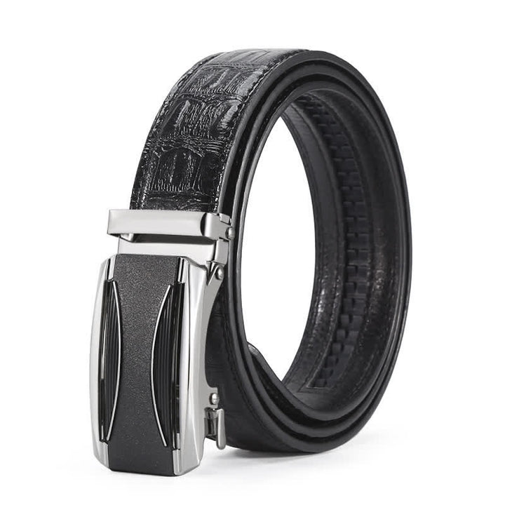 Men's Black & Silver Crocodile Print Automatic Buckle Leather Belt - Style #5 - 42 - image 10
